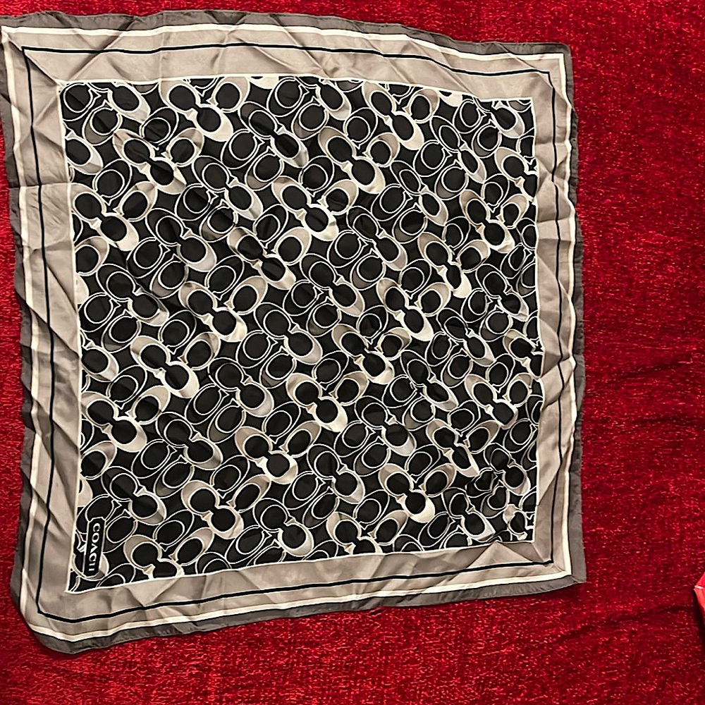 Coach silk scarf 21x21,black and gray used